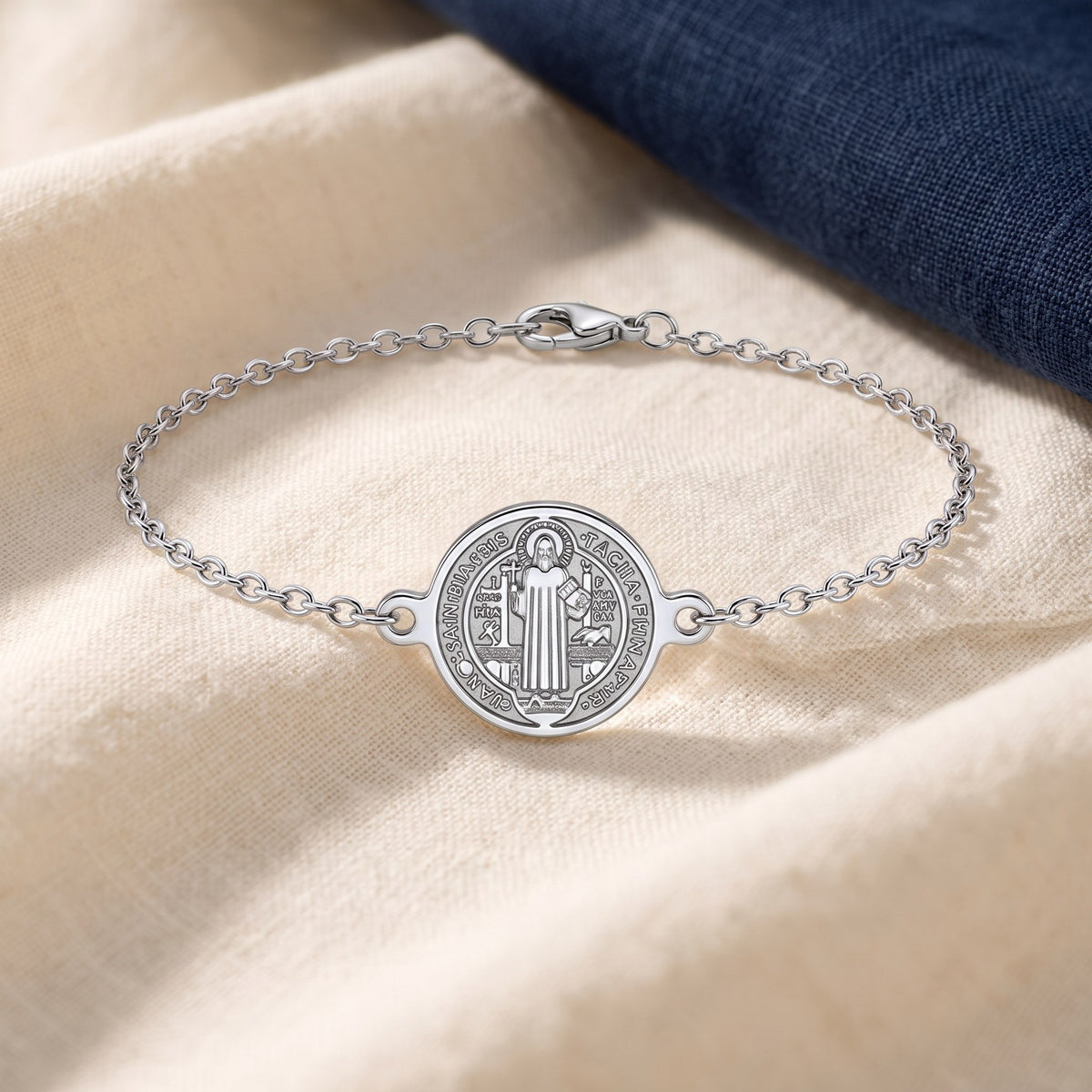 Bracelet Saint Benoît acier inoxydable argenté