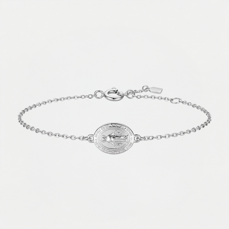 Bracelet Vierge Marie, doré, sur fond blanc