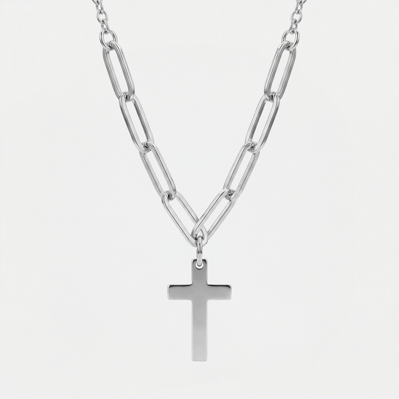 Collier chaîne croix argentée