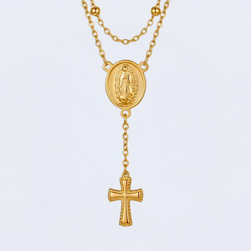 Collier chapelet croix perles
