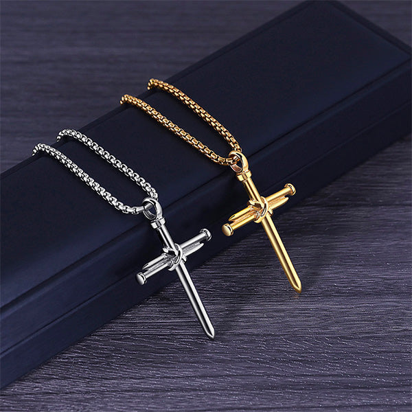 Collier croix clou Or et Argent