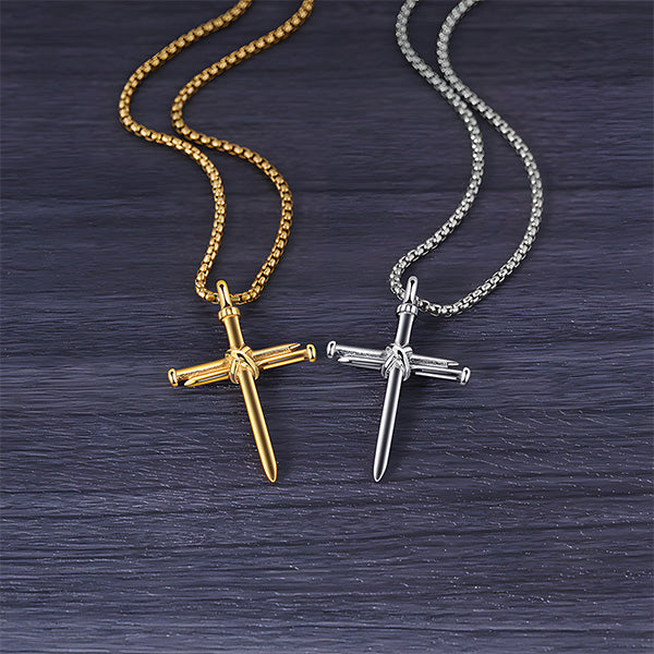 Collier croix clou en or