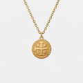Collier croix de Jérusalem, doré, sur fond blanc