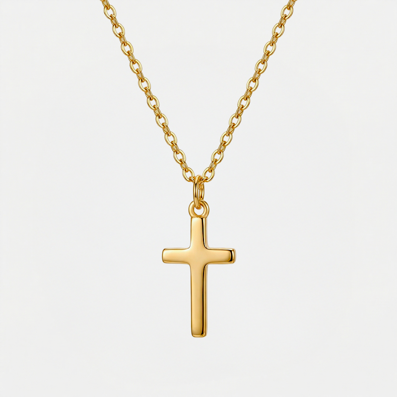 Collier croix de Jésus, doré, sur fond blanc