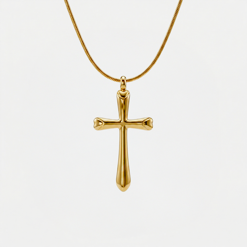 Collier croix doré, doré, sur fond blanc
