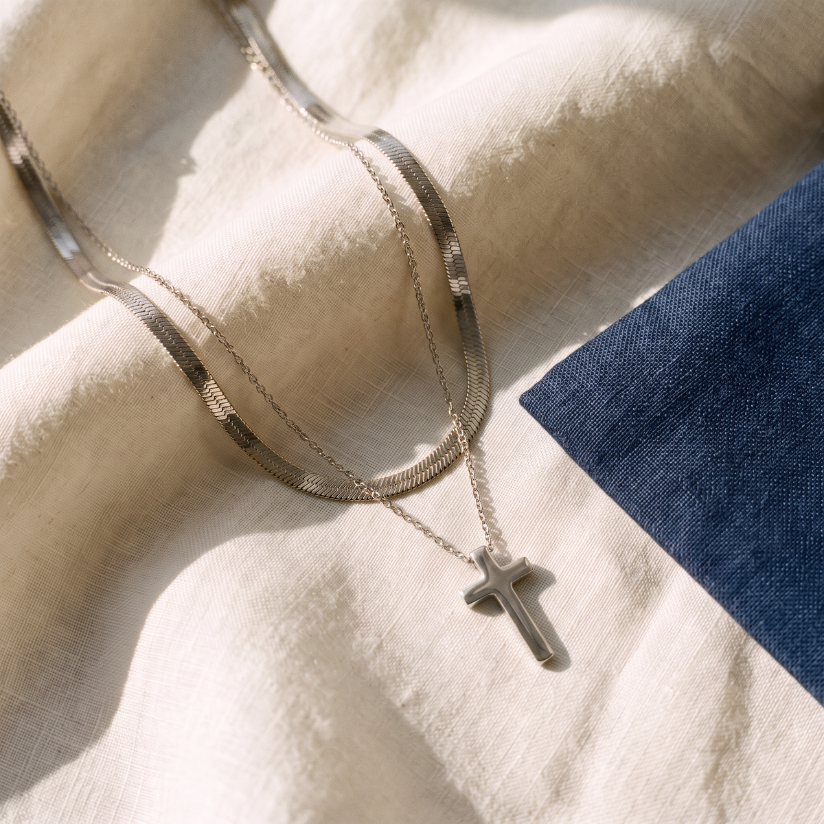Collier croix double chaine argent 925