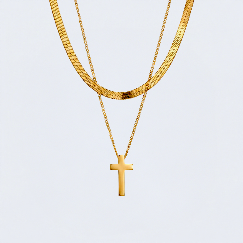 Collier croix double chaine