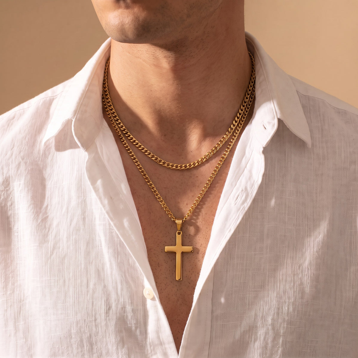 Collier croix double homme
