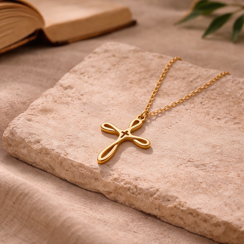 Collier croix fantaisie, vue de détail