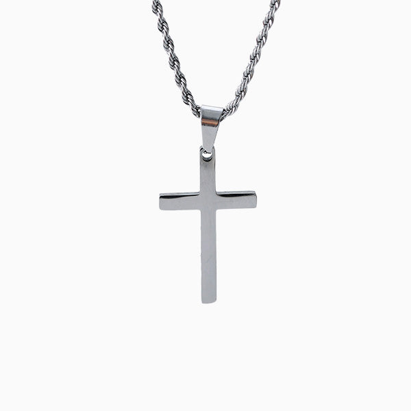 Collier croix fine homme, doré, sur fond blanc