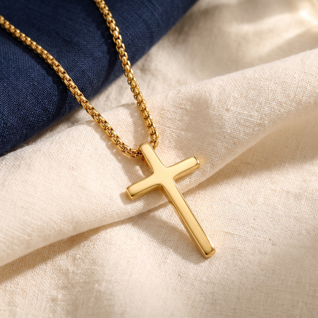 Collier croix minimaliste acier inoxydable doré
