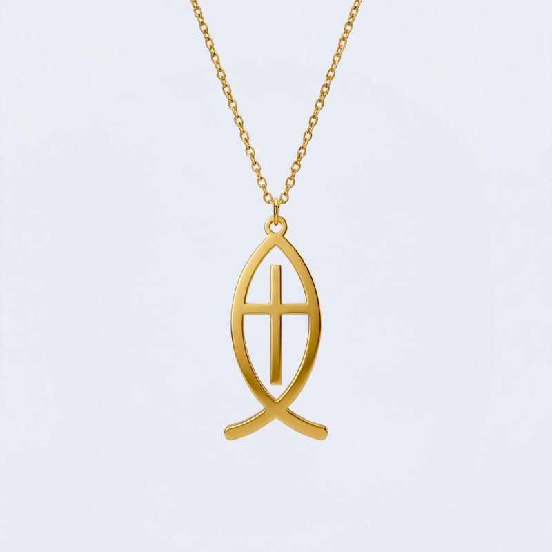 Collier croix poisson