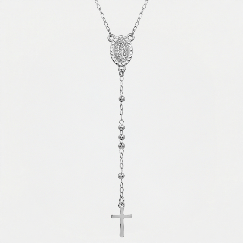 Collier croix rosaire argentée