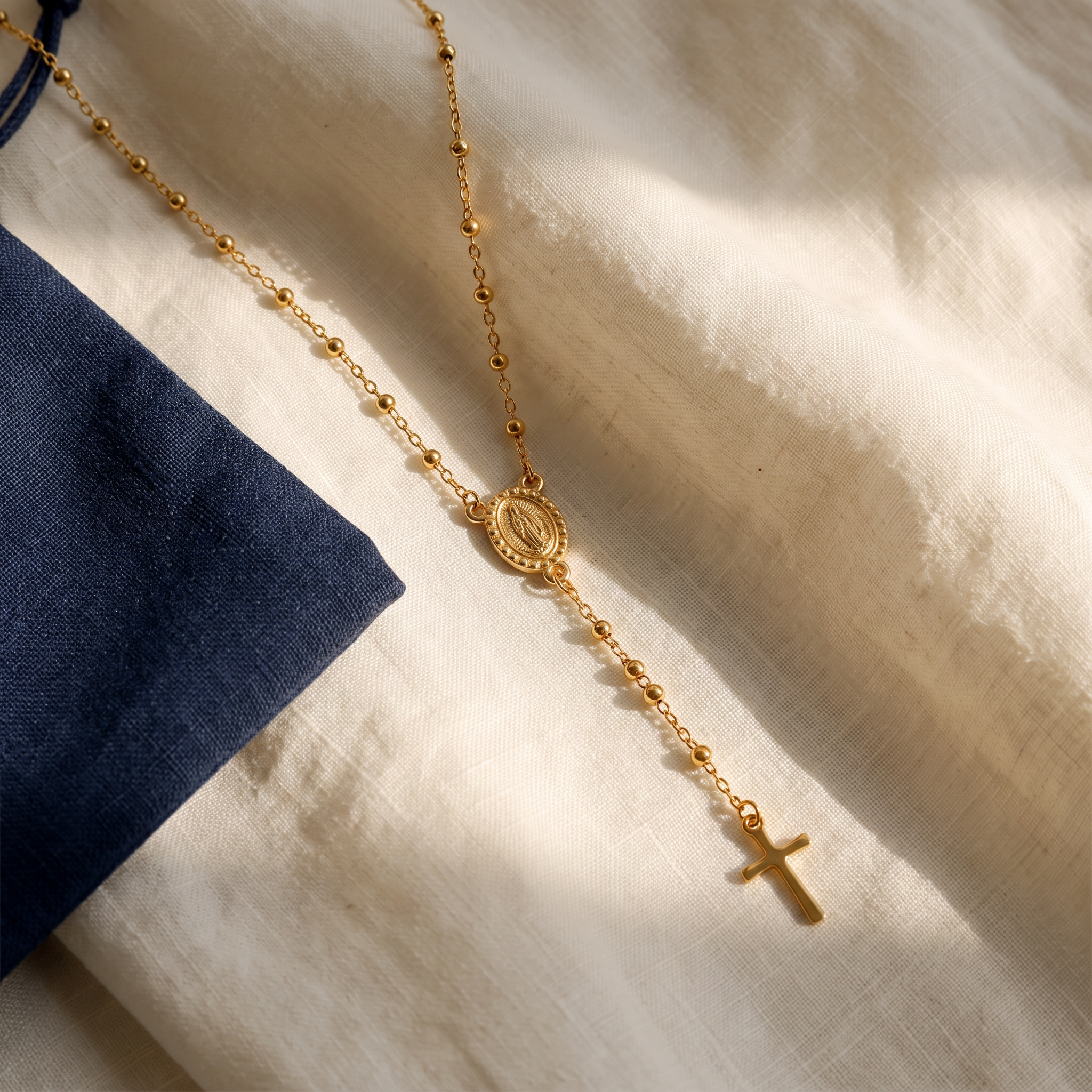 Collier croix rosaire argentée