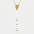 Collier croix rosaire, doré, sur fond blanc