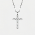 Collier croix strass acier inoxydable, doré, sur fond blanc