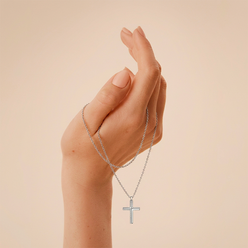 Collier croix strass en acier inoxydable