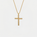 Collier croix strass acier inoxydable grande croix, doré, sur fond blanc