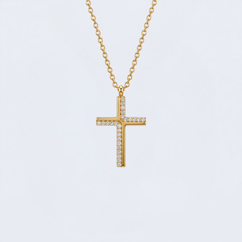 Collier croix strass acier inoxydable grande croix