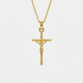 Collier crucifix, doré, sur fond blanc
