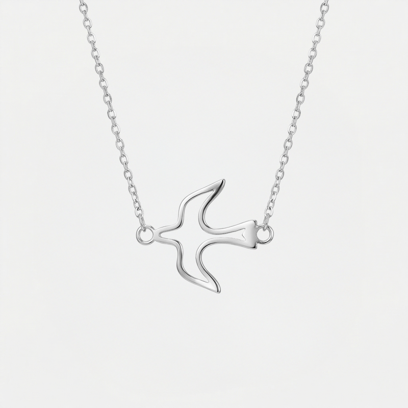 Collier colombe Saint-Esprit, finition argentée