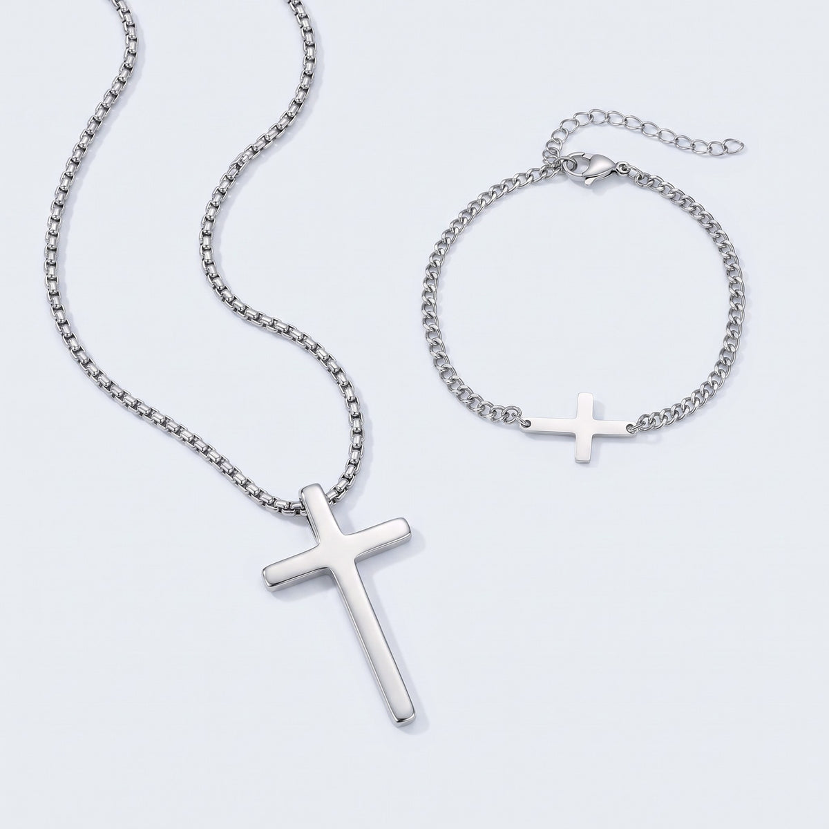 Collier et bracelet croix homme argenté