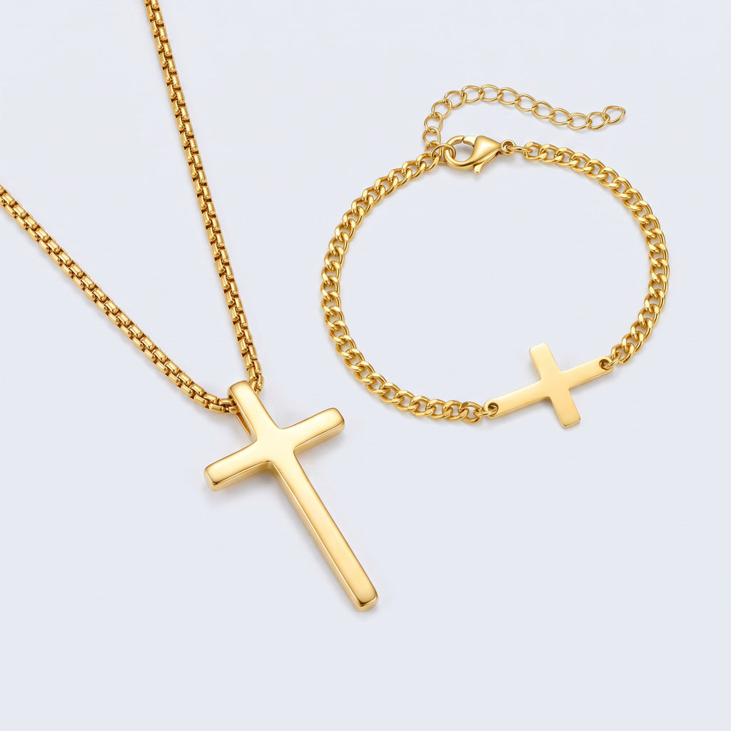 Collier et bracelet croix homme
