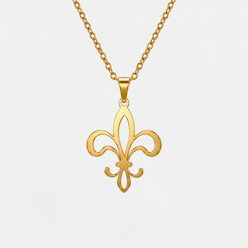 Collier fleur de lys, doré, sur fond blanc