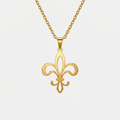 Collier fleur de lys, doré, sur fond blanc