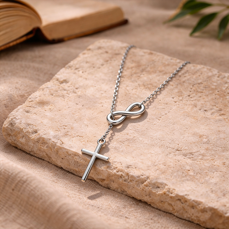 Collier infini et croix argentée