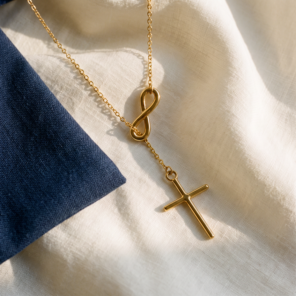 Collier infini et croix, vue de détail