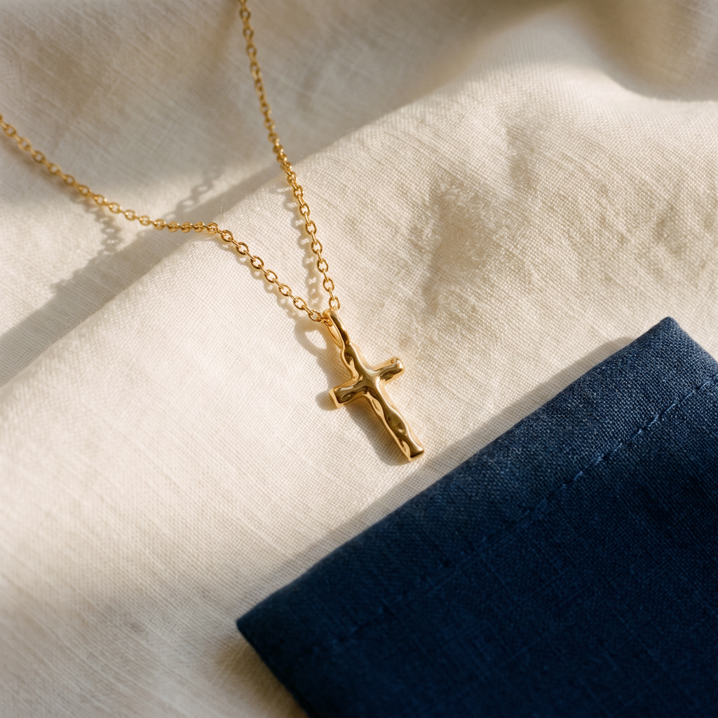Collier petite croix, vue de détail