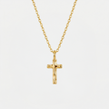 Collier petite croix, doré, sur fond blanc