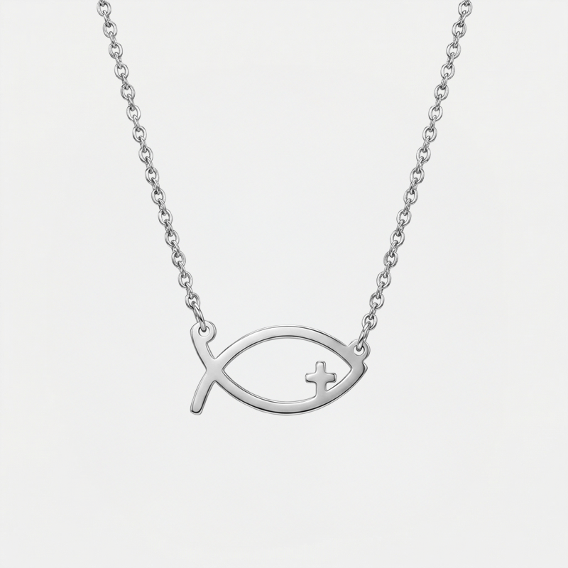 Collier poisson chrétien argentée