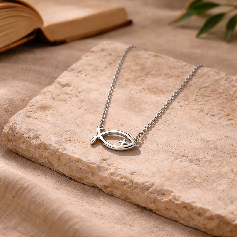 Collier poisson chrétien argentée