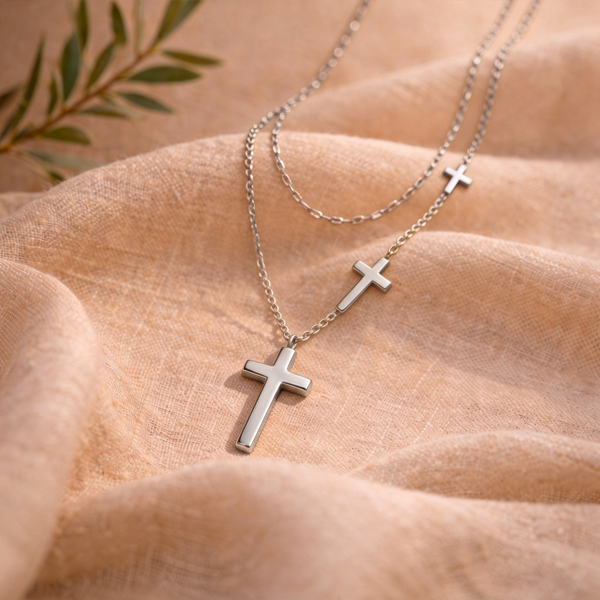 Collier trois croix acier inoxydable argenté