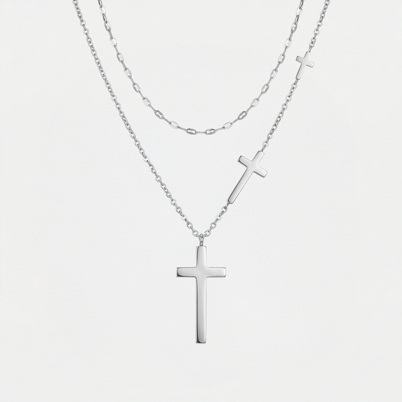 Collier trois croix argentée