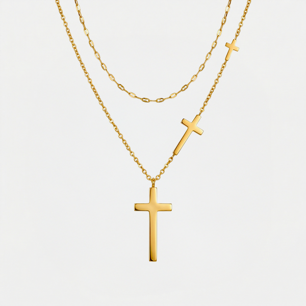 Collier trois croix, doré, sur fond blanc __switch:Or