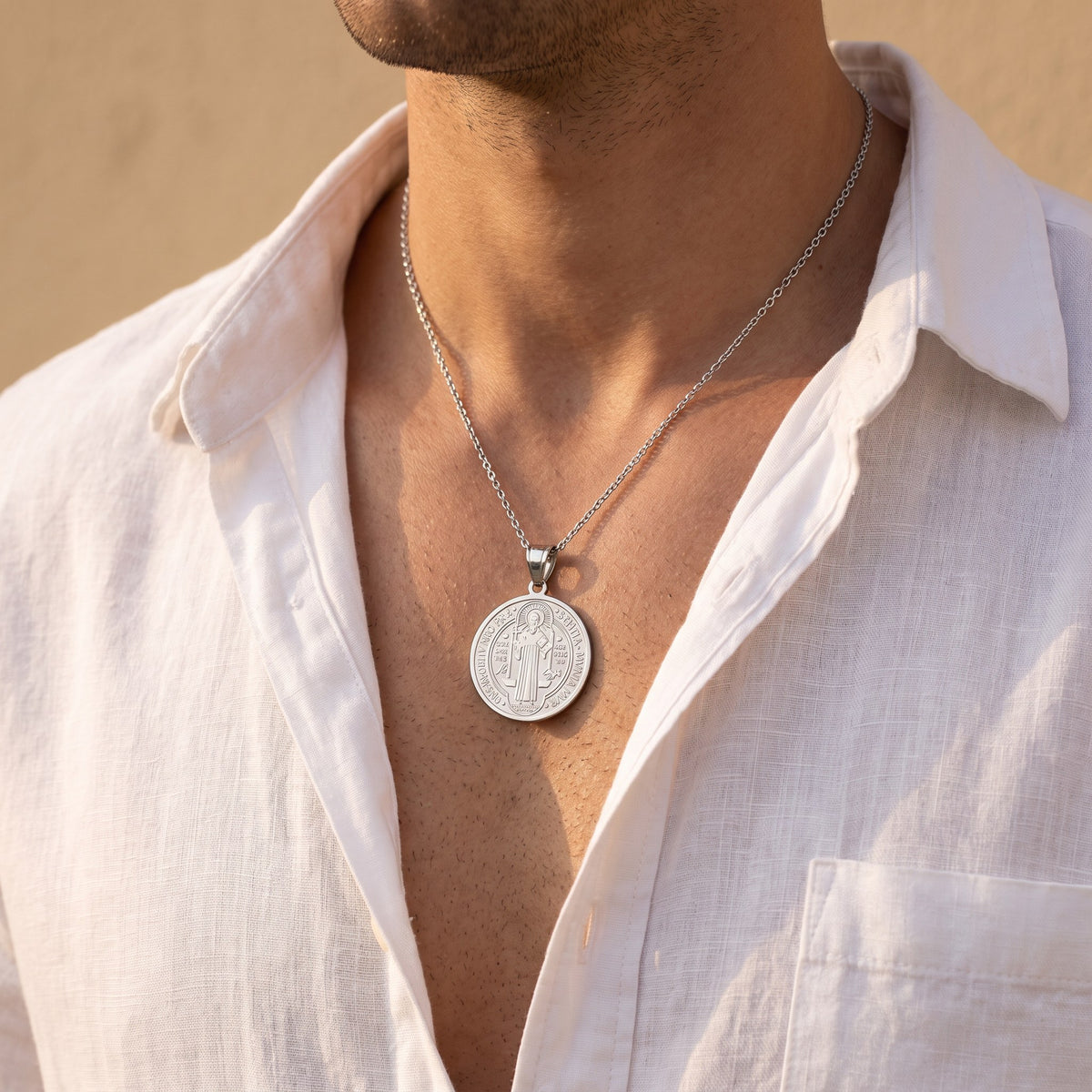 Médaille Saint Benoît homme argentée