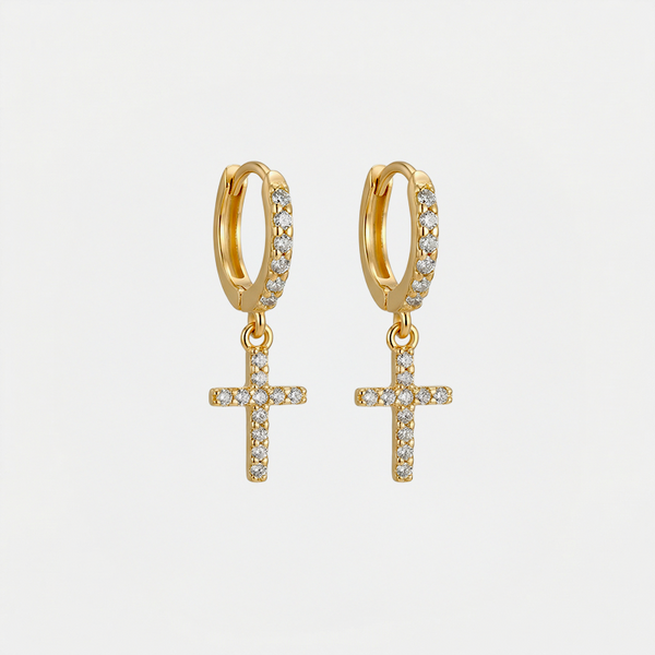Pendantes croix, dorées, sur fond blanc __switch:Or
