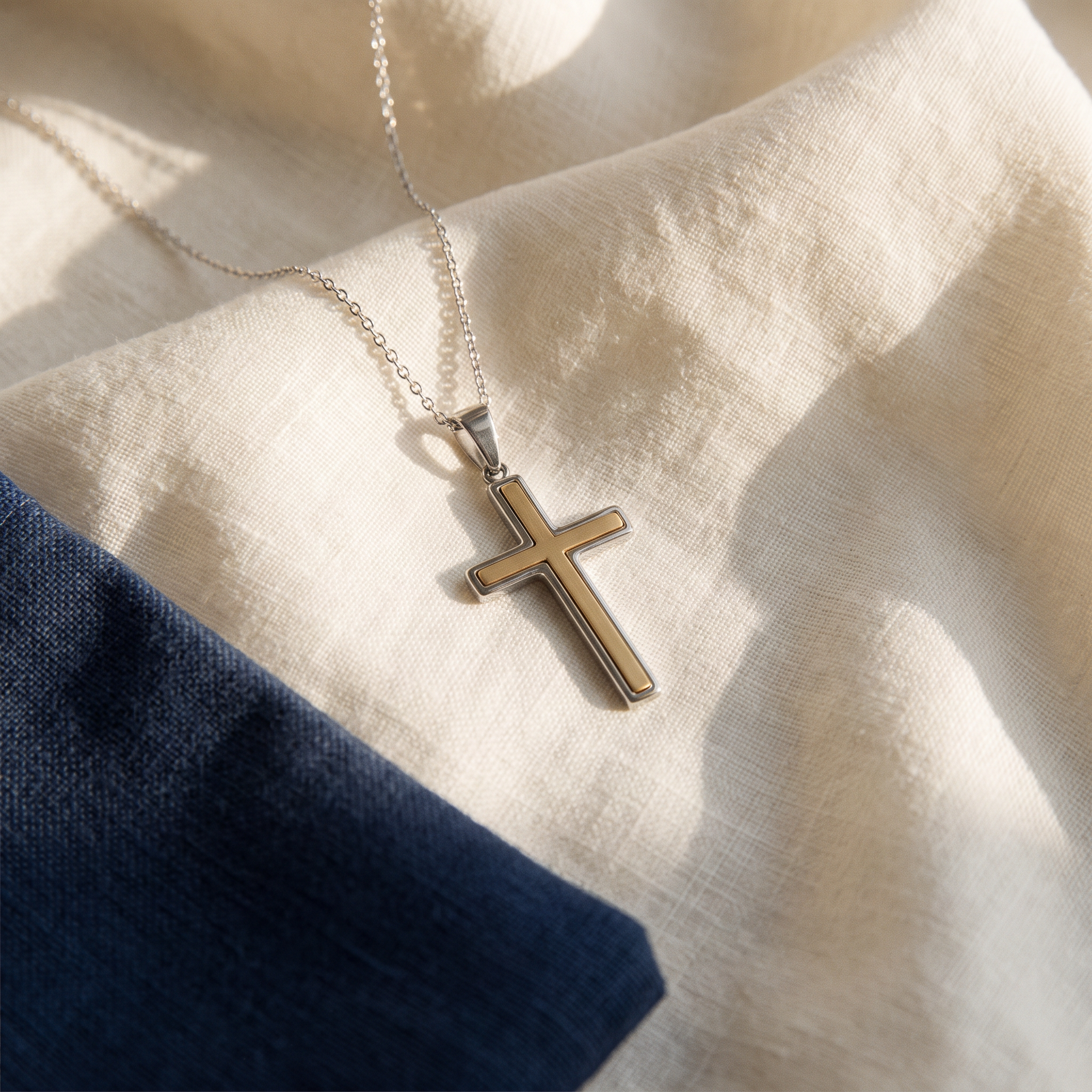 Pendentif croix bicolore, vue de détail