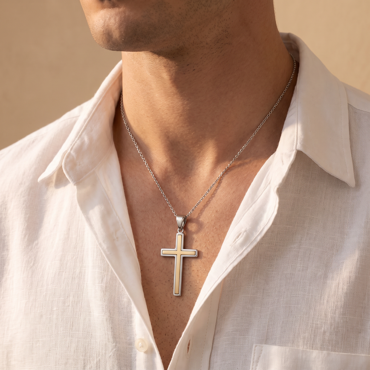 Pendentif croix bicolore homme