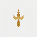 Pendentif croix ciselé, doré, sur fond blanc