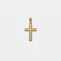 Pendentif croix femme strass, doré, sur fond blanc