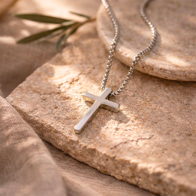 Collier Croix Minimaliste Homme __switch:Argent