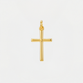 Pendentif croix minimaliste, doré, sur fond blanc