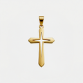 Pendentif croix original, doré, sur fond blanc