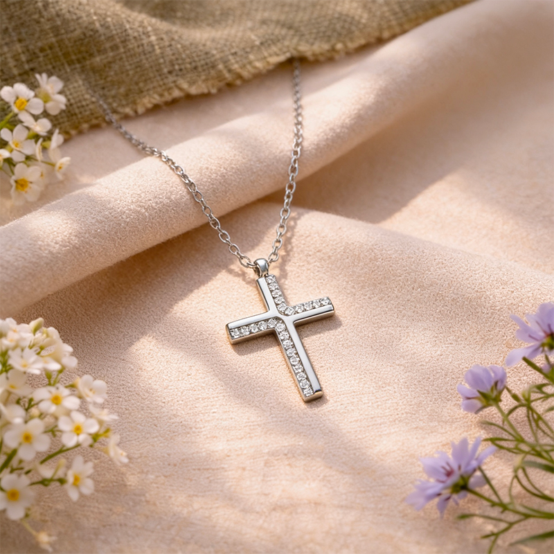 Collier croix strass acier inoxydable grande croix - Viviane