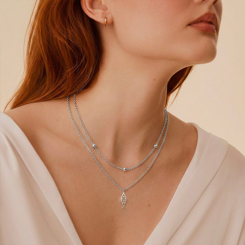 Collier Ichtus argentée