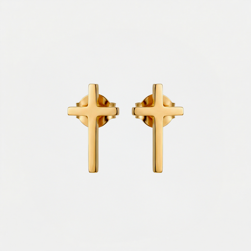 Puces croix simple, dorées, sur fond blanc